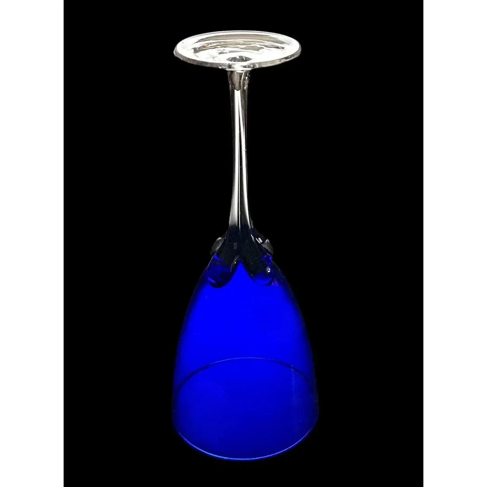 Set of 2 Vintage Hand Blown Cobalt Blue With Clear Stem 9.5